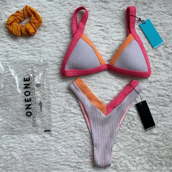 NWT OneOne Swimwear Hamptons Bikini Set Jesse Kameron Small New Shimmer Cheeky - Picture 2 of 16